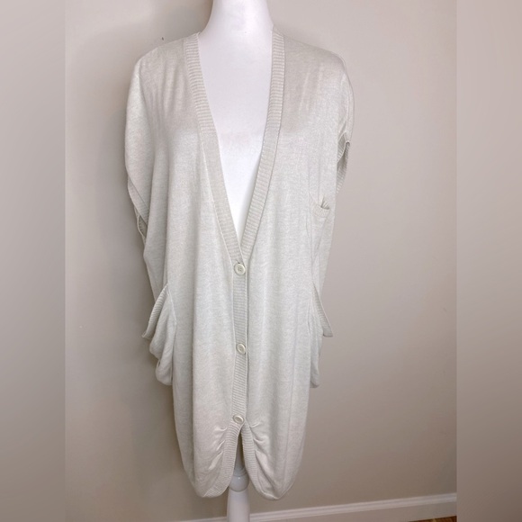 Alice + Olivia Oversized Slouchy Long Gray Sleeveless Button-Up Cardigan XL - Picture 1 of 7